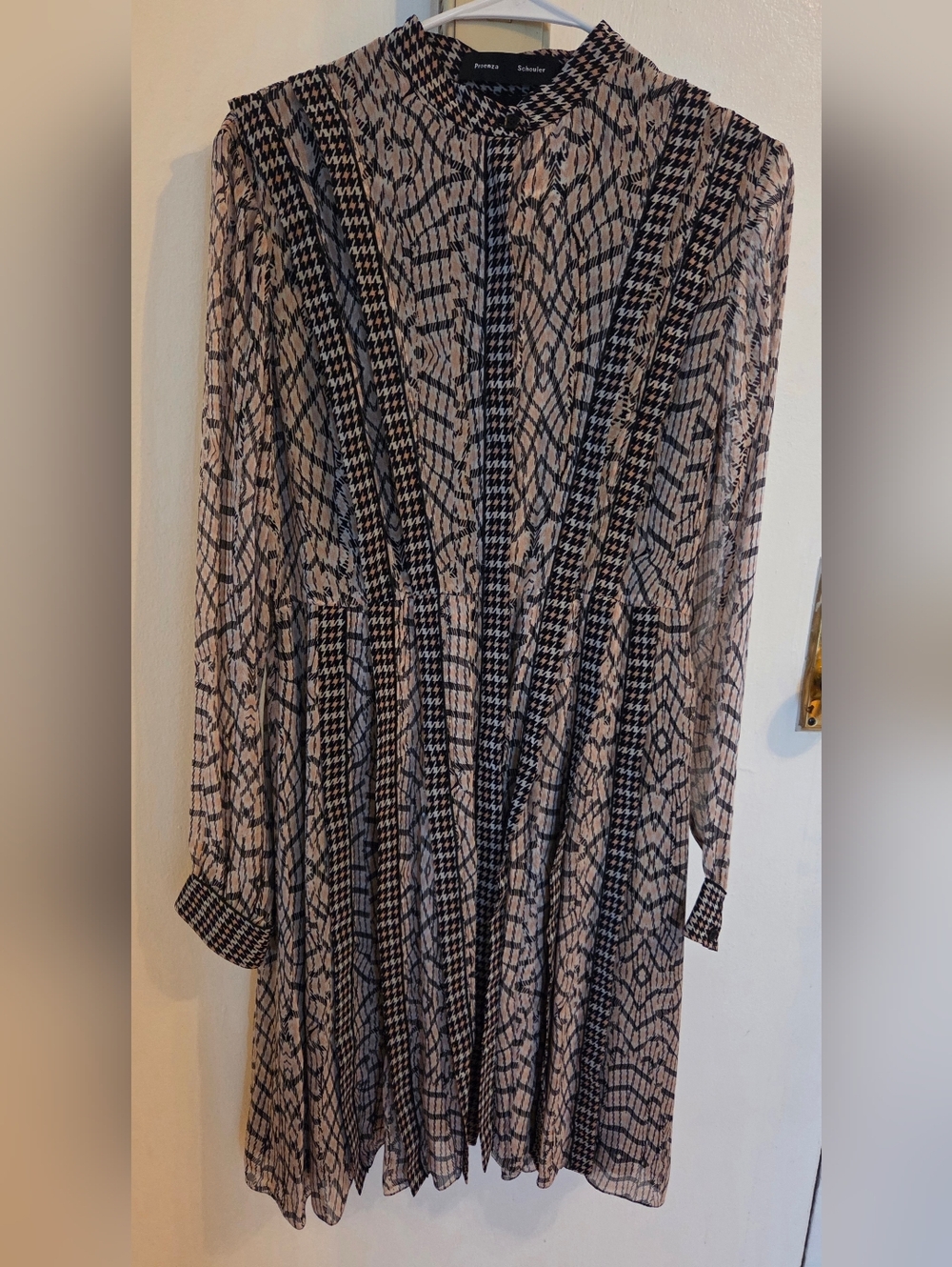 Vintage Proenza Schouler Pink and Black Printed Georgette Pleated Dress